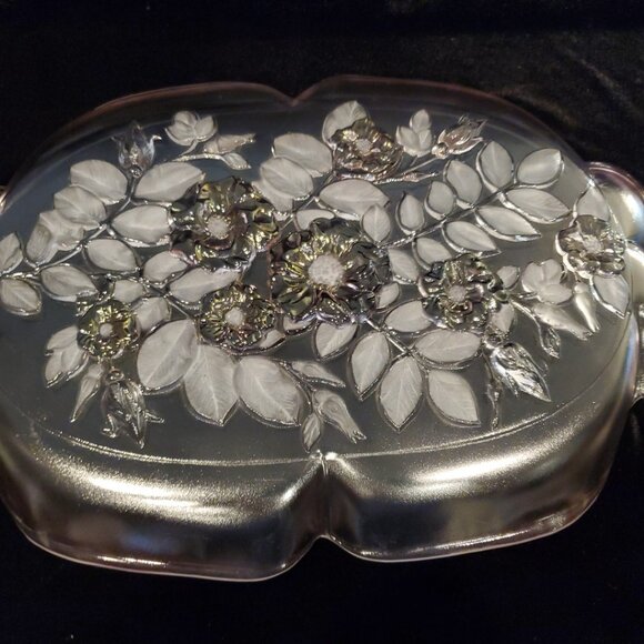 Vintage MIKASA ROSELLA Serving Platter Tray Ruffle Rim Pink Roses Frosted 16" - Picture 6 of 6